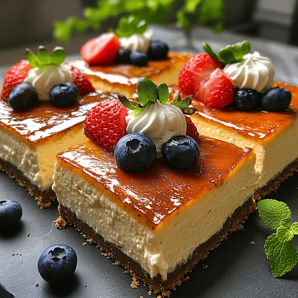 There’s something truly special about homemade desserts—a unique blend of love, creativity, and the tantalizing aromas that fill the kitchen as they bake. Whether it's a family gathering, a special occasion, or a simple weeknight treat, desserts have a way of bringing joy and warmth to our lives. Among the many delightful options available, cheesecakes hold a special place in the hearts of dessert lovers. Today, we’re excited to introduce you to the <strong>Creamy Dreamy Philadelphia Cheesecake Bars</strong>, a delectable treat that perfectly captures the essence of traditional cheesecake but with the added convenience of being easily served in bar form.” /></p>
</p>
<h3>Importance of Softening Cream Cheese for a Smooth Texture</h3>
</p>
<p>To achieve the perfect creamy filling for your Philadelphia Cheesecake Bars, it’s essential to start with softened cream cheese. Cold cream cheese straight from the refrigerator can lead to lumps in your batter, resulting in a less-than-desirable texture. Softening the cream cheese allows it to blend seamlessly with the other ingredients, creating a velvety smooth mixture.</p>
</p>
<p>To soften cream cheese effectively, you can leave it at room temperature for about 30 minutes before you begin your recipe. If you’re short on time, you can quickly soften it in the microwave. Place the cream cheese on a microwave-safe plate and heat it in 10-second intervals until it’s soft but not melted. This step is crucial for achieving that signature creamy consistency.</p>
</p>
<h3>Gradually Mixing Sugar and Other Ingredients</h3>
</p>
<p>Once your cream cheese is softened, the next step is to incorporate your sugar and other ingredients. It’s important to mix the sugar gradually into the cream cheese. Start by adding a small amount at a time, which helps the sugar dissolve evenly and prevents any gritty texture in your filling. Use a hand mixer or stand mixer on a medium speed to combine the ingredients until smooth.</p>
</p>
<p>Incorporating other ingredients, such as vanilla extract, should follow the same gradual approach. This method ensures that all flavors meld beautifully together, enhancing the overall taste of your cheesecake bars.</p>
</p>
<h3>Incorporating Eggs and Avoiding Overbeating</h3>
</p>
<p>When it comes to adding eggs to your cheesecake mixture, moderation is key. Begin by adding one egg at a time, mixing gently until just combined. Overbeating at this stage can introduce excess air into the batter, leading to cracks as the cheesecake bakes. You want your filling to be smooth and creamy without incorporating too much air, so blend only until you see no visible egg streaks.</p>
</p>
<h3>Tips for Achieving the Perfect Consistency in the Filling</h3>
</p>
<p>To ensure your cheesecake filling has the perfect consistency, consider these tips:</p>
</p>
<p>1. <strong>Temperature Matters</strong>: All your ingredients, including eggs and sour cream, should be at room temperature. This helps them combine better, resulting in a smoother filling.</p>
</p>
<p>2. <strong>Use a Rubber Spatula</strong>: After mixing with an electric mixer, use a rubber spatula to give the filling a final stir. This technique allows you to scrape down the sides of the bowl, ensuring everything is well incorporated.</p>
</p>
<p>3. <strong>Avoid Overmixing</strong>: Once you add the eggs, mix just until combined. Overmixing can lead to a dense texture and cracks in your bars.</p>
</p>
<h3>The Impact of Sour Cream and Flour</h3>
</p>
<p>Sour cream and flour play significant roles in achieving both creaminess and structure in your cheesecake bars. The sour cream adds a delightful tang, balancing the sweetness, while also contributing to the overall moisture of the filling. It enhances the creaminess, making each bite rich and satisfying.</p>
</p>
<p>Flour, on the other hand, acts as a stabilizer. It gives the bars structure, preventing them from being too loose once baked. The combination of these two ingredients is vital in ensuring your cheesecake bars have the perfect texture, holding their shape while remaining deliciously creamy.</p>
</p>
<h3>Baking the Cheesecake Bars</h3>
</p>
<h4>Pouring and Spreading the Filling Over the Crust</h4>
</p>
<p>Once your filling is ready, it’s time to pour it over the crust. Carefully spoon the filling onto the pre-baked crust, ensuring an even distribution. Use an offset spatula to gently spread the filling across the crust. This step is important for achieving even baking and a consistent texture throughout the bars.</p>
</p>
<h4>Baking Tips for Achieving the Ideal Texture</h4>
</p>
<p>Baking your cheesecake bars requires attention to detail. Preheat your oven to 325°F (160°C) to ensure even cooking. Place the baking dish on the middle rack to promote uniform heat distribution.</p>
</p>
<p>To prevent cracking, consider using a water bath (bain-marie). Wrap the bottom of your baking dish in aluminum foil and place it in a larger pan filled with water. This method creates a humid environment, which helps maintain moisture in the cheesecake while it bakes.</p>
</p>
<h4>Recognizing the Signs of Doneness</h4>
</p>
<p>Knowing when your cheesecake bars are done baking is crucial. Look for set edges with a slight jiggle in the center. The center should not be completely firm; it will set as it cools. Overbaking can lead to dry bars, so keep a close eye on them during the last few minutes of baking.</p>
</p>
<h3>Importance of Cooling and Chilling for Texture and Flavor Development</h3>
</p>
<p>Once your cheesecake bars are baked, remove them from the oven and allow them to cool at room temperature for about an hour. After they’ve cooled, transfer them to the refrigerator. Chilling for at least four hours, or ideally overnight, allows the flavors to meld and the texture to firm up. This step is critical; a well-chilled cheesecake will slice cleanly and have a more defined flavor profile.</p>
</p>
<h3>Serving Suggestions</h3>
</p>
<h4>Creative Ideas for Presenting the Cheesecake Bars</h4>
</p>
<p>When it comes to serving your Creamy Dreamy Philadelphia Cheesecake Bars, presentation is everything. Cut them into squares or rectangles, and consider placing them on a decorative serving platter. You can dust the tops with powdered sugar or cocoa powder for a beautiful touch.</p>
</p>
<h4>Topping with Fresh Berries and Whipped Cream Variations</h4>
</p>
<p>Enhance the flavor and visual appeal of your cheesecake bars by adding fresh toppings. Berries such as strawberries, blueberries, or raspberries add a burst of color and freshness. You can also drizzle a homemade berry sauce or caramel sauce over the top for an extra layer of flavor.</p>
</p>
<p>Whipped cream is a classic accompaniment to cheesecake, providing a light and airy contrast to the dense filling. For a twist, consider flavored whipped creams, such as vanilla or citrus-infused.</p>
</p>
<h4>Serving Suggestions for Different Occasions</h4>
</p>
<p>These cheesecake bars are versatile and perfect for various occasions. Whether it’s a birthday party, family gathering, or holiday celebration, they make an excellent dessert choice. For an elegant touch at dinner parties, serve them alongside coffee or dessert wine.</p>
</p>
<h4>Discussing the Versatility of the Recipe</h4>
</p>
<p>One of the best aspects of this cheesecake bar recipe is its versatility. You can customize flavors by adding chocolate, caramel, or even citrus zest to the filling. Consider mixing in crushed cookies or candy bars for an added crunch. The possibilities are endless, allowing you to create a unique dessert for any palate.</p>
</p>
<h3>Nutritional Information</h3>
</p>
<h4>Overview of Nutritional Aspects of the Recipe</h4>
</p>
<p>While these cheesecake bars are undeniably delicious, they also contain essential nutrients. A typical serving provides a balanced mix of carbohydrates, fats, and proteins, making them a satisfying treat.</p>
</p>
<h4>Breakdown of Calories and Key Nutrients Per Serving</h4>
</p>
<p>On average, a serving of these cheesecake bars contains approximately 250-300 calories, depending on the specific ingredients used. Each bar offers a good source of calcium from the cream cheese and sour cream, along with some vitamins from any added fruit toppings.</p>
</p>
<h4>Discussing How to Make the Recipe Healthier</h4>
</p>
<p>If you’re looking to make the recipe a bit healthier, consider substituting some of the cream cheese with Greek yogurt for added protein and lower fat content. You can also reduce the sugar or use natural sweeteners like honey or maple syrup. Using a whole grain crust or a nut-based crust can increase dietary fiber as well.</p>
</p>
<h3>Conclusion</h3>
</p>
<p>The Creamy Dreamy Philadelphia Cheesecake Bars stand out not only for their rich, velvety texture but also for their incredible flavor. They are a testament to the joy of baking and sharing homemade desserts with loved ones. Each bite showcases the perfect balance of sweetness and tang, making them a delightful treat for any occasion.</p>
</p>
<p>So why not try making these cheesecake bars at home? With their simplicity and deliciousness, they will surely become a favorite among family and friends. Embrace the joy of baking and indulge in the creamy goodness of these cheesecake bars that are sure to impress!</p>
</div>