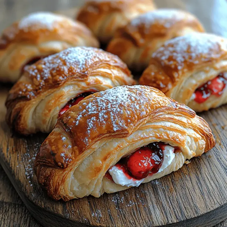 The appeal of Air Fryer Cherry Cream Cheese Croissants lies in their perfect balance of textures and flavors. The outer layer, made from crescent roll dough, provides a satisfying crunch that contrasts beautifully with the smooth, creamy filling. The addition of cherry pie filling—or fresh cherries, if you're feeling adventurous—adds a sweet and slightly tart note that enhances the overall experience. Whether you’re serving them for breakfast, brunch, or as a sweet snack, these croissants are sure to impress.