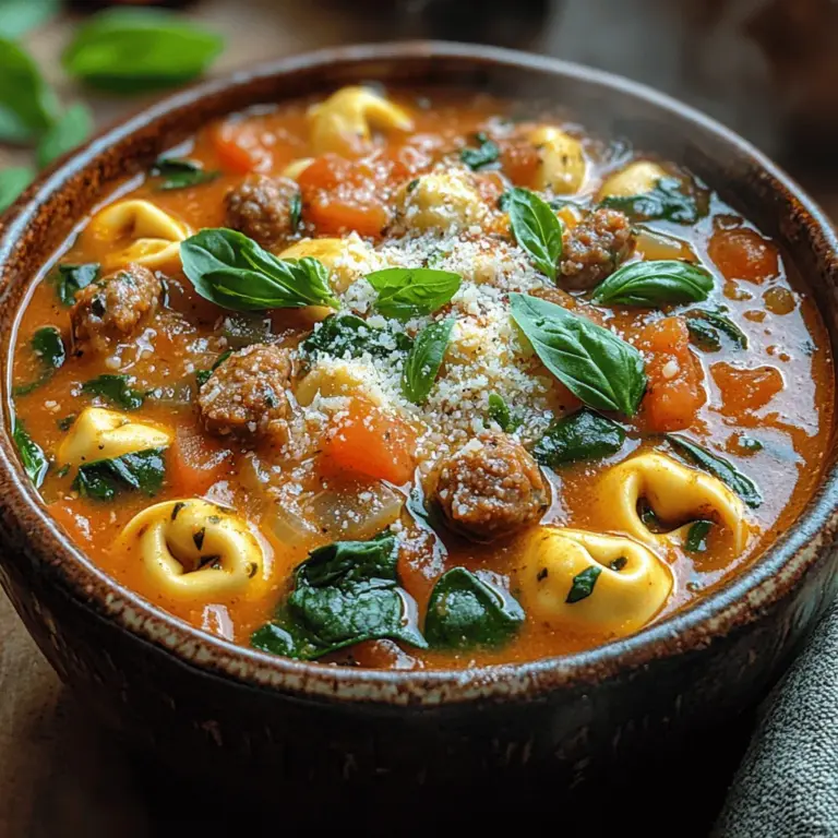 To truly appreciate Hearty Sausage Tortellini Soup, one must understand the origins of its star ingredient: tortellini. This beloved Italian pasta dates back centuries and is traditionally filled with a mixture of meats, cheese, and vegetables. Originating from the Emilia-Romagna region, tortellini has evolved through the years, embracing various fillings and sauces that cater to diverse palates. This cultural connection not only enriches the dish but also invites a touch of Italy into your kitchen, allowing you to partake in a rich culinary tradition that celebrates family, flavor, and togetherness.