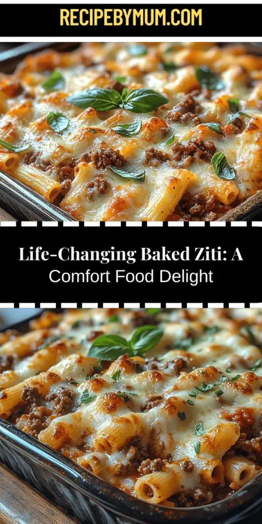 Discover the ultimate comfort food with this life-changing baked ziti recipe! This Italian-American classic features layers of ziti pasta, savory sauce, and melty cheese that will delight your taste buds. Perfect for family gatherings or cozy nights in, this easy recipe ensures success for both novice and seasoned cooks. Dive into the heartwarming world of baked ziti, and create memorable moments around the dinner table with every delicious bite.