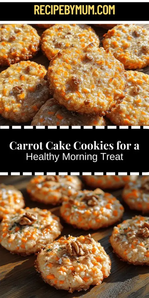Start your day on a deliciously nutritious note with Carrot Cake Breakfast Cookies! These wholesome treats blend the sweet flavors of classic carrot cake with healthy ingredients like rolled oats, whole wheat flour, and naturally sweet carrots. Perfect for busy mornings or a satisfying snack, they provide essential vitamins and minerals while keeping sugar levels in check. Easy to make and customizable to your taste, these cookies are a guilt-free way to indulge your sweet tooth! Enjoy with your morning coffee or as a midday boost; your mornings will be transformed!