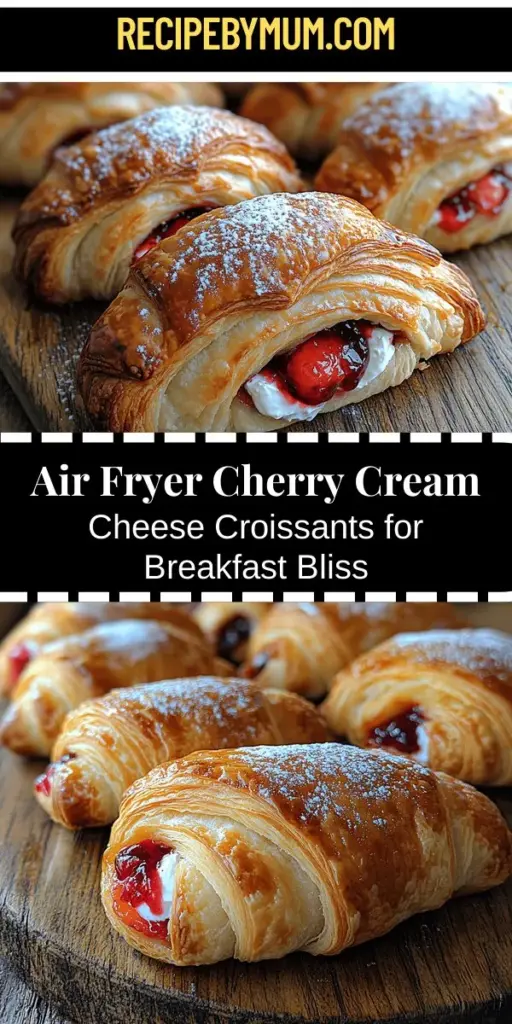 Wake up to the delicious aroma of Air Fryer Cherry Cream Cheese Croissants! These delightful treats combine flaky crescent dough with a rich cream cheese filling and a burst of sweet cherry flavor. Perfect for breakfast, brunch, or a sweet snack, they are quick and easy to make in your air fryer. Enjoy the crispy exterior and gooey interior that promises to impress. Treat yourself and your family to this irresistible pastry that's sure to become a favorite!