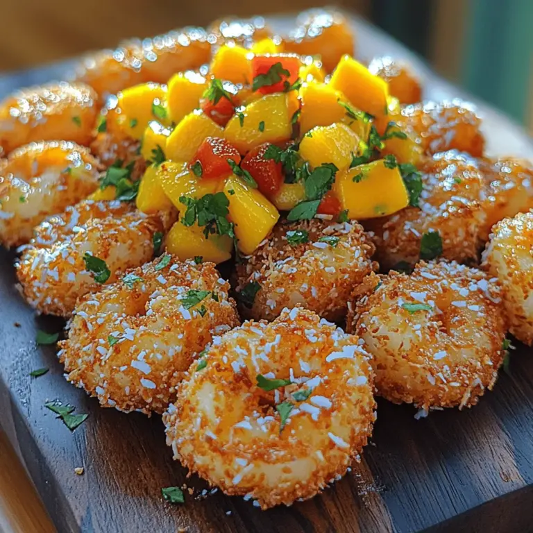Tropical Bliss Coconut Shrimp with Mango Salsa is a delightful dish that transports your taste buds straight to a sun-soaked beach, where the air is filled with the scent of coconut and the vibrant colors of tropical fruits. This dish marries the tender, juicy texture of shrimp with the crispy, golden crunch of coconut, creating a sensory experience that is both satisfying and refreshing. The addition of mango salsa, bursting with fresh flavors, enhances the dish, providing a perfect balance of sweetness and acidity that complements the richness of the shrimp.