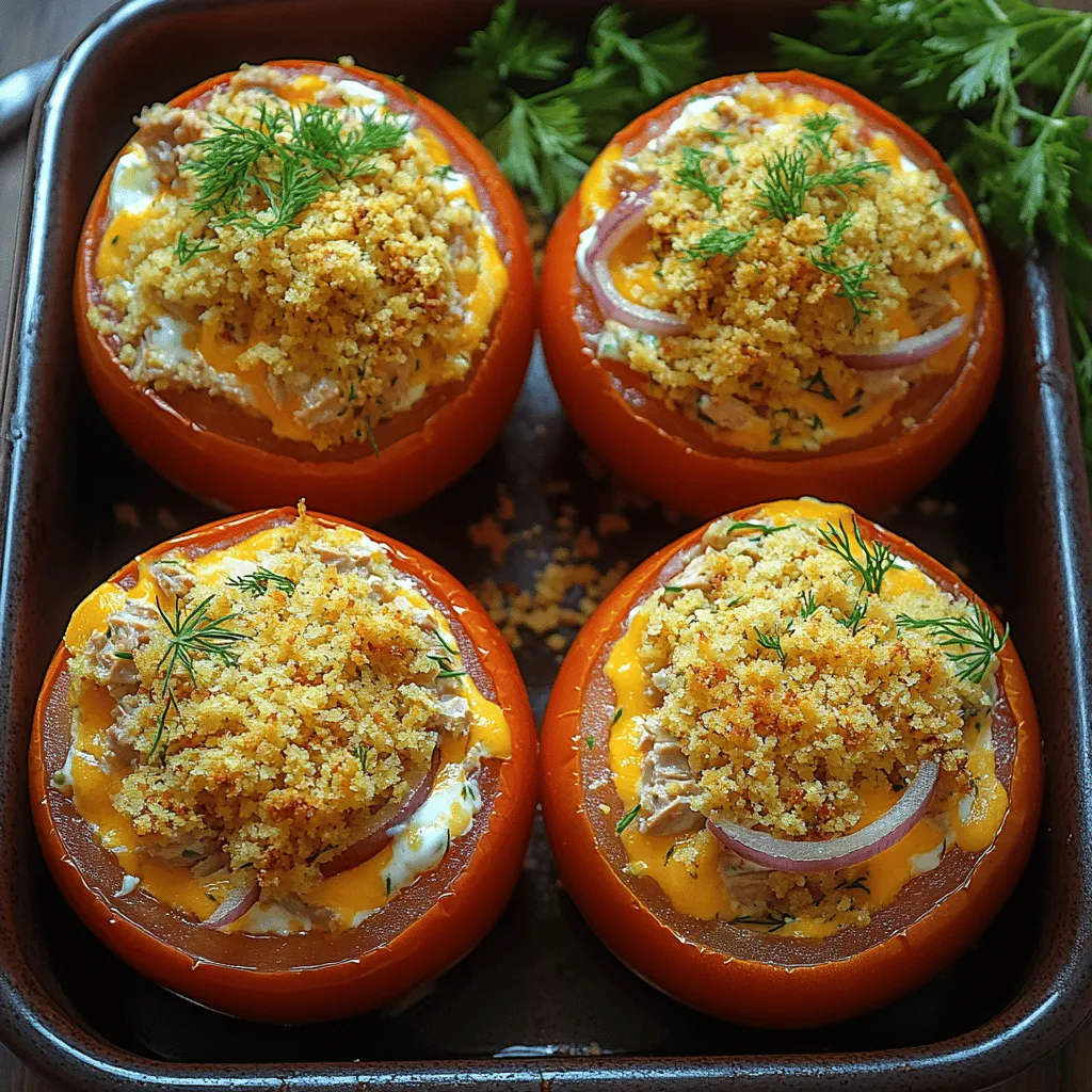Tuna Melt Stuffed Tomatoes are a delightful and nutritious dish that combines the classic flavors of a tuna melt sandwich with the freshness of ripe tomatoes. This recipe not only offers a delicious meal option but also allows for a colorful presentation that is sure to impress. Whether you're looking for a satisfying main course or an elegant appetizer for your next gathering, Tuna Melt Stuffed Tomatoes are versatile enough to serve in various settings, from casual family dinners to sophisticated soirées.