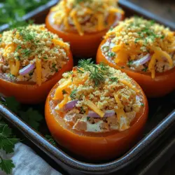 Tuna Melt Stuffed Tomatoes are a delightful and nutritious dish that combines the classic flavors of a tuna melt sandwich with the freshness of ripe tomatoes. This recipe not only offers a delicious meal option but also allows for a colorful presentation that is sure to impress. Whether you're looking for a satisfying main course or an elegant appetizer for your next gathering, Tuna Melt Stuffed Tomatoes are versatile enough to serve in various settings, from casual family dinners to sophisticated soirées.