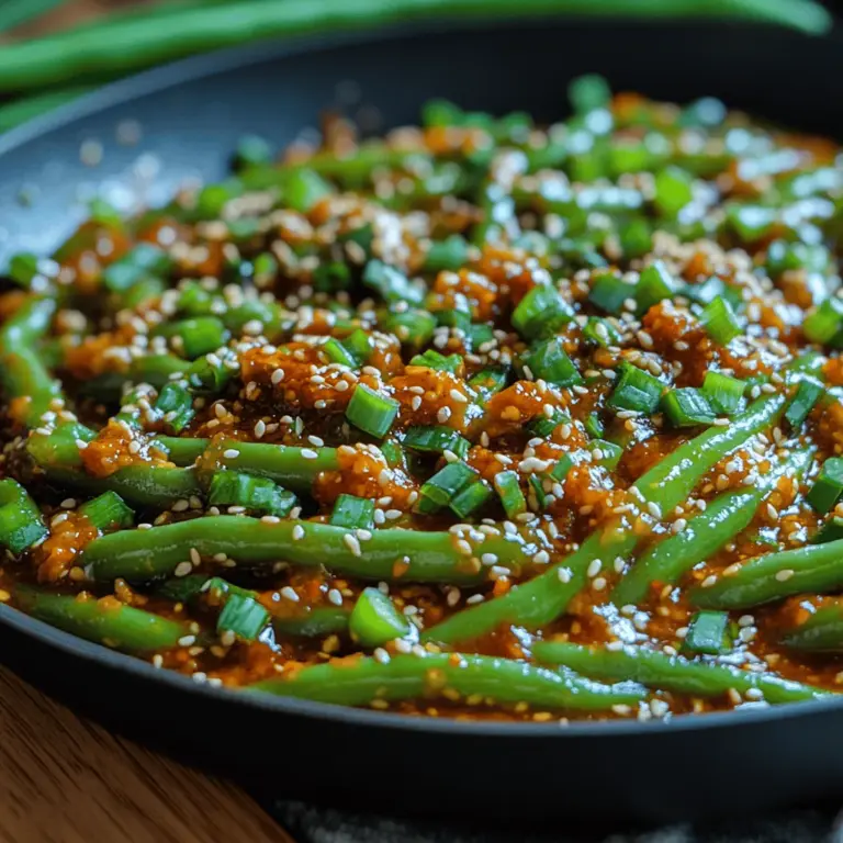 Sizzling Spicy Garlic Green Beans are a vibrant and enticing side dish that can elevate any meal. Bursting with flavors, this dish combines the crispness of fresh green beans with the boldness of garlic and a kick of heat from chili paste, making it a perfect accompaniment for both weeknight dinners and special occasions. The balance of spicy, savory, and aromatic elements creates a delightful culinary experience that will leave your taste buds craving more.
