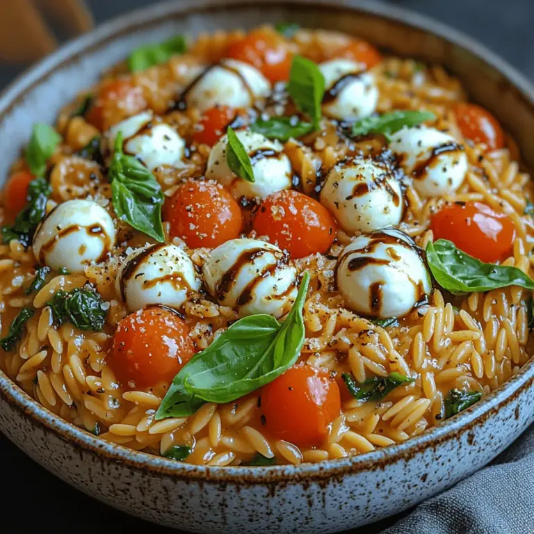 Creamy Caprese Orzo is a dish that beautifully marries the classic flavors of a beloved Caprese salad with the comforting and satisfying texture of orzo pasta. Imagine the fresh taste of basil, juicy cherry tomatoes, and creamy mozzarella, all combined into a luscious dish that warms the heart and delights the palate. This recipe is perfect for various occasions, whether you're hosting a family dinner, preparing for a potluck, or simply looking for a quick yet impressive weeknight meal.