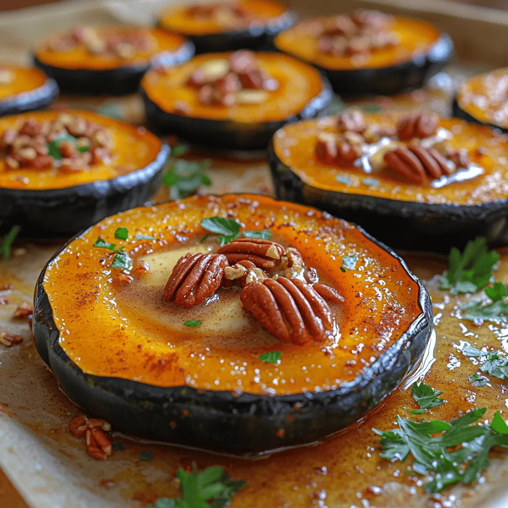 As the leaves turn golden and the air becomes crisp, kitchens across the country begin to fill with the warm, inviting scents of autumn. One dish that perfectly encapsulates the essence of this season is <strong>Roasted Acorn Squash with Maple Glaze</strong>. This delightful recipe not only highlights the rich flavors associated with fall but also celebrates the vibrant produce that defines this time of year. Acorn squash, with its sweet, nutty taste and unique shape, becomes a star ingredient in many autumnal dishes.” /></p>
</p>
<h2>Herbs: Garnishing Options and Their Flavor Profiles</h2>
</p>
<p>To elevate your roasted acorn squash with maple glaze, consider using fresh herbs as garnishes. Herbs not only enhance the dish’s visual appeal but also contribute unique flavor profiles that complement the natural sweetness of the squash.</p>
</p>
<p>– <strong>Sage</strong>: This herb has a warm, earthy flavor with a hint of pepper. Fresh sage leaves pair beautifully with roasted acorn squash, bringing out its nutty notes.</p>
</p>
<p>– <strong>Thyme</strong>: With its subtle minty and lemony undertones, thyme adds a sophisticated touch. Use it sparingly, as its flavor can be quite potent.</p>
</p>
<p>– <strong>Parsley</strong>: Fresh parsley provides a burst of color and a mild, fresh taste. It’s perfect for adding contrast to the richness of the glaze and is a great option for those who prefer a lighter herb flavor.</p>
</p>
<p>– <strong>Chives</strong>: These have a mild onion flavor that can brighten the dish. Chives are best used fresh and sprinkled just before serving for a pop of color and flavor.</p>
</p>
<h3>Step-by-Step Cooking Instructions</h3>
</p>
<h4>Preheat the Oven: Importance of Temperature Control in Roasting</h4>
</p>
<p>Before you begin preparing the acorn squash, preheat your oven to 400°F (200°C). Preheating is crucial in achieving that perfect caramelization and tender texture. An adequately heated oven ensures that the squash cooks evenly, allowing the natural sugars to develop beautifully without becoming mushy.</p>
</p>
<h4>Prepare the Squash: Techniques for Halving and Seeding</h4>
</p>
<p>Position your acorn squash on a sturdy cutting board. Using a sharp chef’s knife, carefully slice the squash in half from stem to blossom end. The tough skin can be challenging, so take your time to avoid injury. Once halved, scoop out the seeds and stringy fibers using a spoon. You can save the seeds for roasting later if you desire a crunchy snack!</p>
</p>
<h4>Make the Glaze: Importance of Balance in Flavors</h4>
</p>
<p>In a small saucepan over medium heat, combine 1/4 cup of pure maple syrup, 2 tablespoons of melted butter (or coconut oil for a vegan option), and a pinch of salt. Stir the mixture until it’s well combined and heated through. The balance of sweetness from the maple syrup and the richness from the butter is key to enhancing the flavors of the squash. If you want to add a bit of warmth, consider mixing in a dash of cinnamon or nutmeg.</p>
</p>
<h4>Coat the Squash: Tips for Even Coverage of the Glaze</h4>
</p>
<p>Brush the glaze generously over the cut sides of the halved squash using a pastry brush. Make sure to cover the surface evenly for optimal flavor and caramelization during roasting. For an extra layer of flavor, you can sprinkle some freshly cracked pepper or herbs into the glaze before applying it.</p>
</p>
<h4>Roast the Squash: Timing and Temperature for Perfect Caramelization</h4>
</p>
<p>Place the glazed squash halves cut side down on a baking sheet lined with parchment paper. Roast in the preheated oven for 25-30 minutes, or until the squash is tender when pierced with a fork. The cut side should be caramelized and slightly browned, which indicates that the sugars have developed a rich flavor.</p>
</p>
<h4>Add Nuts: Timing for Optimal Crunchiness</h4>
</p>
<p>If you’re adding nuts (such as pecans or walnuts), wait until the last 10 minutes of roasting to sprinkle them over the squash. This timing allows the nuts to toast without burning, adding a delightful crunch and nutty flavor that complements the sweetness of the squash.</p>
</p>
<h4>Garnish and Serve: Presentation Tips for a Festive Touch</h4>
</p>
<p>Once the squash is beautifully roasted, remove it from the oven and allow it to cool slightly. For an elegant presentation, flip the squash over so that the glazed side is facing up. Scatter your choice of fresh herbs over the top for color and flavor. Serve the squash warm, either as a side dish or as a star player on your autumn table.</p>
</p>
<h3>Flavor Pairings and Serving Suggestions</h3>
</p>
<h4>Suggested Dishes to Pair with Roasted Acorn Squash</h4>
</p>
<p>Roasted acorn squash pairs wonderfully with various dishes, making it a versatile addition to your autumn menu. Consider serving it alongside:</p>
</p>
<p>– <strong>Quinoa Salad</strong>: A light quinoa salad with cranberries, nuts, and a citrus vinaigrette complements the sweetness of the squash.</p>
</p>
<p>– <strong>Stuffed Peppers</strong>: The savory filling of stuffed peppers, especially those with grains and vegetables, provides a hearty contrast to the smooth, sweet squash.</p>
</p>
<p>– <strong>Grilled Meats</strong>: The sweetness of roasted acorn squash balances well with grilled chicken or pork, enhancing the flavors of both dishes.</p>
</p>
<h4>Ideas for Incorporating Roasted Acorn Squash into Meals</h4>
</p>
<p>Incorporating roasted acorn squash into your meals can be both fun and creative. Here are a few ideas:</p>
</p>
<p>– <strong>Salads</strong>: Toss cubes of roasted acorn squash into a salad with kale, apples, and feta for a seasonal twist.</p>
</p>
<p>– <strong>Soups</strong>: Blend the roasted squash into a creamy soup with garlic and ginger for a warming fall dish.</p>
</p>
<p>– <strong>Tacos</strong>: Use roasted squash as a filling for vegetarian tacos, adding black beans, avocado, and a drizzle of lime crema.</p>
</p>
<h4>Exploring Dietary Considerations: Vegan, Gluten-Free, and Vegetarian Options</h4>
</p>
<p>Roasted acorn squash is naturally vegan and gluten-free, making it an excellent option for various dietary preferences. For those adhering to a vegetarian diet, this dish can easily be part of a satisfying meal. Its versatility also allows for modifications, such as using alternative sweeteners or oils to accommodate different dietary needs.</p>
</p>
<h3>Nutritional Benefits of Roasted Acorn Squash</h3>
</p>
<h4>Overview of the Health Benefits of Acorn Squash</h4>
</p>
<p>Acorn squash is packed with nutrients that contribute to a healthy diet. It is an excellent source of vitamins A and C, providing antioxidant properties that support immune function and skin health. Additionally, acorn squash is rich in fiber, which aids digestion and helps maintain a healthy weight.</p>
</p>
<h4>Nutritional Comparison to Other Popular Side Dishes</h4>
</p>
<p>When compared to more traditional side dishes like mashed potatoes or creamy casseroles, roasted acorn squash stands out nutritionally. It is lower in calories and fat while offering more vitamins and minerals. This makes it an ideal choice for those looking to enjoy flavorful dishes without compromising their health goals.</p>
</p>
<h4>Highlighting the Dish’s Role in a Balanced Diet</h4>
</p>
<p>Incorporating roasted acorn squash into your meals not only offers a healthy side but also adds diversity to your diet. Its natural sweetness can satisfy cravings for desserts and rich flavors without resorting to unhealthy options. Plus, it pairs well with proteins, grains, and other vegetables, making it easy to create balanced meals.</p>
</p>
<h3>Conclusion</h3>
</p>
<p>Roasted acorn squash with maple glaze is more than just a side dish; it embodies the essence of autumn with its warm flavors and inviting presentation. Whether it’s gracing your Thanksgiving table or serving as a comforting weeknight meal, this dish captures the spirit of the season beautifully.</p>
</p>
<p>Encouraging you to embrace the rich flavors of fall, this recipe is simple yet elegant, making it perfect for family gatherings or festive celebrations. As you explore the world of seasonal cooking, let roasted acorn squash remind you of the beauty of wholesome, flavorful ingredients that nourish the body and delight the senses.</p>
</p>
<p>Get ready to savor the essence of autumn in every bite!</p>
</div>