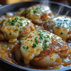 If you're searching for a weeknight dinner that is both comforting and easy to prepare, look no further than the French Onion Chicken Skillet Delight. This dish brings together the rich and beloved flavors of classic French onion soup, seamlessly paired with succulent chicken thighs. Imagine tender chicken simmered in a savory broth, coated with caramelized onions, aromatic garlic, and a generous sprinkle of melted Gruyère cheese. It’s a one-pan meal that not only satisfies the taste buds but also makes cleanup a breeze.