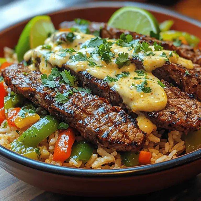 In the realm of hearty and satisfying meals, few dishes can compete with the irresistible allure of Sizzling Steak & Queso Rice. This vibrant recipe merges tender, marinated flank steak with creamy queso and a medley of aromatic vegetables, resulting in a dish that not only bursts with flavor but also offers a delightful visual appeal. The combination of sizzling steak and rich queso creates a comforting experience that is perfect for family dinners, casual gatherings with friends, or even a quick weeknight meal.