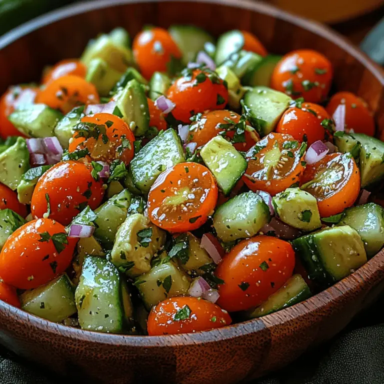 As the sun shines brightly and the warmth of summer fills the air, there's nothing quite as refreshing as a vibrant salad that showcases the bounty of fresh vegetables. The Fresh & Zesty Tomato Cucumber Avocado Salad is a perfect dish for any occasion, whether it’s a picnic in the park, a backyard barbecue, or a light lunch on a hot day. This salad not only tantalizes your taste buds with its colorful presentation and zesty flavors, but it also delivers a punch of nutrition that makes it a guilt-free indulgence.