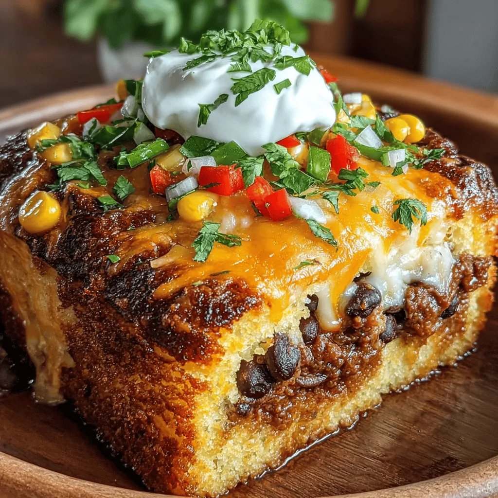 <strong>Introduction</strong>” /></p>
</p>
<h2>Sautéing the Vegetables</h2>
</p>
<p>Sautéing the vegetables is a crucial step in the preparation of your Tex-Mex Cornbread Enchilada Casserole. This process not only enhances the overall flavor profile of the dish but also helps to soften the vegetables, allowing them to release their natural sugars and develop a deeper taste. Begin by heating a tablespoon of olive oil in a large skillet over medium heat. Once the oil is hot, add your diced onions, bell peppers, and minced garlic. Sauté the mixture for about 5-7 minutes until the onions are translucent and the peppers are tender. This step builds a savory base for the casserole, ensuring each bite is packed with flavor.</p>
</p>
<h2>Combining the Filling</h2>
</p>
<p>Once your vegetables are sautéed, it’s time to combine the filling. In a large mixing bowl, combine the sautéed vegetables with your shredded chicken, black beans, corn, and diced tomatoes (along with their juice). For optimal flavor distribution, ensure that all ingredients are evenly mixed. Use a spatula or a wooden spoon to gently fold the ingredients together, taking care not to mash the beans. This helps to maintain the texture of the filling and ensures that each component is present in every serving. Season your mixture with cumin, chili powder, and salt to taste, enhancing the Tex-Mex flair of the casserole.</p>
</p>
<h2>Layering the Casserole</h2>
</p>
<p>Layering is key to achieving the ideal texture and flavor balance in your casserole. Start by spreading a thin layer of the filling mixture on the bottom of your greased baking dish. This first layer acts as a base to prevent the cornbread from sticking. Next, add a layer of cornbread batter over the filling, making sure to cover it completely. Repeat this process by adding another layer of the filling, followed by another layer of cornbread batter. This method allows the flavors to meld together as it bakes, ensuring that each slice has a harmonious blend of ingredients.</p>
</p>
<h2>Baking the Casserole</h2>
</p>
<p>Preheat your oven to 375°F (190°C) and place your layered casserole in the oven to bake for about 30-35 minutes. Baking time is crucial, as it allows the flavors to develop and the cornbread to rise and set properly. Keep an eye on the casserole as it cooks; it’s done when the top is golden brown and a toothpick inserted into the center comes out clean. The edges should be slightly crispy, providing a delightful contrast to the soft filling.</p>
</p>
<h2>Adding Cheese</h2>
</p>
<p>Cheese is an essential component that elevates your casserole to new heights. About 5 minutes before your casserole is finished baking, remove it from the oven and sprinkle a generous layer of shredded cheese on top. Cheddar or a Tex-Mex blend works wonderfully, providing that gooey, melty texture that everyone loves. Return the casserole to the oven and allow the cheese to melt and bubble, creating a delicious, golden crust. This final touch not only enhances the flavor but also adds an appealing visual element to your dish.</p>
</p>
<h2>Cooling and Serving</h2>
</p>
<p>Once your Tex-Mex Cornbread Enchilada Casserole is baked to perfection, allow it to cool for about 10-15 minutes before slicing. This cooling period helps the layers to set, making it easier to serve. When ready, cut the casserole into squares and serve warm. For an attractive presentation, garnish with freshly chopped cilantro or sliced green onions. You can also offer a dollop of sour cream or avocado slices on the side for added creaminess.</p>
</p>
<h2>Nutritional Benefits of the Casserole</h2>
</p>
<p>The Tex-Mex Cornbread Enchilada Casserole is not only delicious but also packed with nutritional benefits. Here’s a breakdown of the key nutrients found in this hearty dish:</p>
</p>
<p>– <strong>High Fiber Content</strong>: The inclusion of black beans and corn provides a substantial amount of dietary fiber, which aids digestion and promotes a healthy gut.</p>
<p>– <strong>Protein Source</strong>: Shredded chicken and cheese contribute to the protein content, making this casserole a filling and satisfying meal option that supports muscle health.</p>
<p>– <strong>Vitamins and Minerals</strong>: The colorful array of vegetables—onions, bell peppers, and tomatoes—are rich in essential vitamins and minerals. They provide antioxidants that help combat inflammation and promote overall health.</p>
</p>
<h2>Serving Suggestions</h2>
</p>
<p>To enhance your dining experience, consider pairing your casserole with fresh sides. A simple green salad with a tangy vinaigrette complements the richness of the casserole beautifully. For a more indulgent experience, serve the casserole with homemade guacamole or fresh pico de gallo. Additional toppings such as sliced jalapeños or avocado can add an extra layer of flavor and texture.</p>
</p>
<h2>Storing and Reheating Leftovers</h2>
</p>
<p>If you have leftovers (which is often the case with this filling dish), it’s important to store them properly to maintain freshness. Allow the casserole to cool completely before transferring it to an airtight container. Store in the refrigerator for up to 3-4 days. When you’re ready to enjoy your leftovers, preheat your oven to 350°F (175°C). Cover the casserole with aluminum foil and heat for about 15-20 minutes or until warmed through. This method helps to keep the cornbread moist and the filling flavorful.</p>
</p>
<h2>Conclusion</h2>
</p>
<p>The Tex-Mex Cornbread Enchilada Casserole is a delightful dish that brings comfort and satisfaction to any dining table. Its layers of flavor, combined with the ease of preparation, make it an ideal meal for busy weeknights or family gatherings. The blend of nutritious ingredients ensures that you’re not only enjoying a delicious dinner but also nourishing your body. We encourage you to try making this casserole for yourself—its vibrant flavors and satisfying texture are sure to impress your family and friends. So roll up your sleeves and get ready to savor every bite of this wholesome, crowd-pleasing meal!</p>
</div>