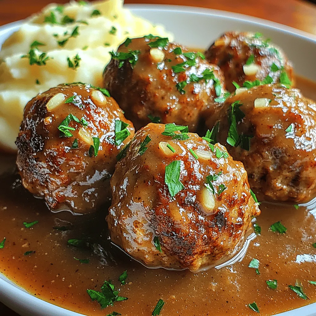 Savory Baked Turkey Meatballs with Garlic Gravy is a delightful dish that seamlessly combines comfort and health. These meatballs, tender and flavorful, offer a satisfying meal that appeals to both the palate and the well-being of those who enjoy them. Ground turkey serves as a lean protein source, making it an excellent choice for health-conscious eaters looking to reduce fat intake without sacrificing taste. The dish is further elevated by a rich garlic gravy that adds a layer of depth and flavor, transforming simple meatballs into a gourmet experience.