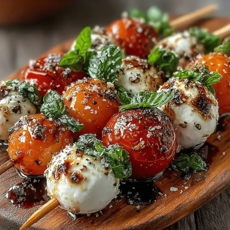 Tomato Mozzarella Skewers are a delightful, fresh appetizer that perfectly embodies the flavors of summer. These vibrant skewers, featuring juicy cherry tomatoes, creamy mozzarella, and fragrant basil, offer a burst of freshness in every bite. With their eye-catching presentation and tantalizing taste, they are not only a feast for the palate but also for the eyes, making them an ideal choice for any gathering.