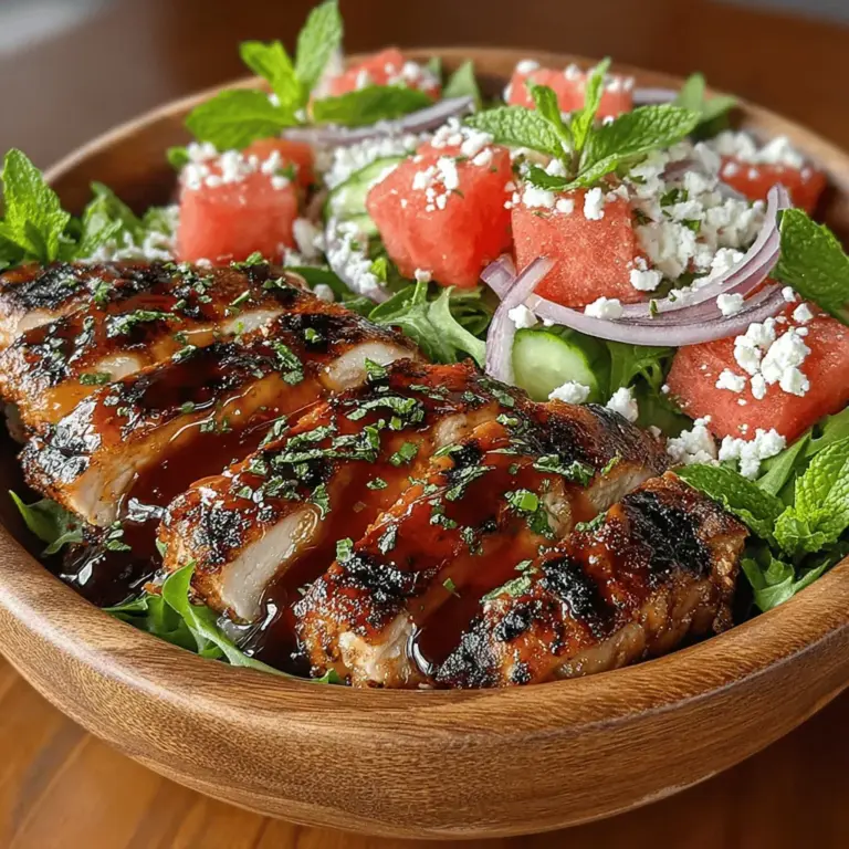 As the warmer months approach, the craving for light, refreshing meals becomes paramount. One dish that perfectly embodies the essence of summer is the Grilled Chicken & Watermelon Salad. This vibrant salad combines the savory flavors of grilled chicken with the sweet and juicy burst of fresh watermelon, creating a delightful contrast that tantalizes the taste buds. Ideal for backyard barbecues, picnics, or a quick weeknight dinner, this recipe showcases the beauty of seasonal ingredients while providing a satisfying meal that doesn’t skimp on flavor.