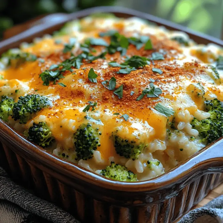 When it comes to comfort food, few dishes can rival the warmth and satisfaction of a well-made casserole. Among the myriad options available, the Cheesy Bliss: Creamy Broccoli Rice Casserole stands out, not only for its delightful combination of flavors but also for its ability to bring families together around the dinner table. This dish encapsulates the essence of home cooking—simple, hearty, and irresistibly delicious. The creamy texture paired with the rich, cheesy flavor and the nutritious crunch of broccoli creates a harmonious balance that makes this casserole a favorite for many.