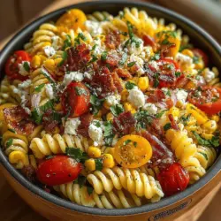 Summer is the perfect time to enjoy fresh, vibrant flavors, and what better way to celebrate the season than with a delightful pasta salad? Introducing the Sunny Delight: Summer Corn & Bacon Pasta Salad, a dish that beautifully combines the sweetness of fresh corn, the savory crunch of bacon, and colorful vegetables into a refreshing meal. This recipe is not only easy to prepare but also offers a burst of flavors that will surely impress your friends and family at gatherings, picnics, or barbecues.
