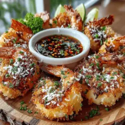 If you're in search of a dish that captivates the senses and is sure to impress at any gathering, look no further than Golden Coconut Shrimp with Chili Honey Dip. This delightful recipe combines the crunchy texture of golden-brown shrimp coated in a crispy coconut crust with the sweet and spicy notes of a homemade chili honey dip. The contrasting flavors and textures create an irresistible appetizer that not only tantalizes the taste buds but also presents beautifully, making it a standout choice for parties, family dinners, or even a cozy night in.