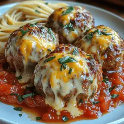 Cheesy Delight: Cheddar Stuffed Meatballs in Marinara