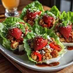 Lettuce wraps have emerged as a popular choice for those seeking a healthy, versatile meal option that is both satisfying and easy to prepare. These delightful packages of fresh ingredients allow for a creative fusion of flavors, making them perfect for anyone looking to enjoy a light dish without sacrificing taste. Tofu Lettuce Wraps with Strawberry Glaze take this concept to new heights by combining the savory richness of sautéed tofu with the sweet and tangy notes of a strawberry glaze. This unique pairing not only tantalizes the taste buds but also provides a visually appealing dish that is bound to impress family and friends.