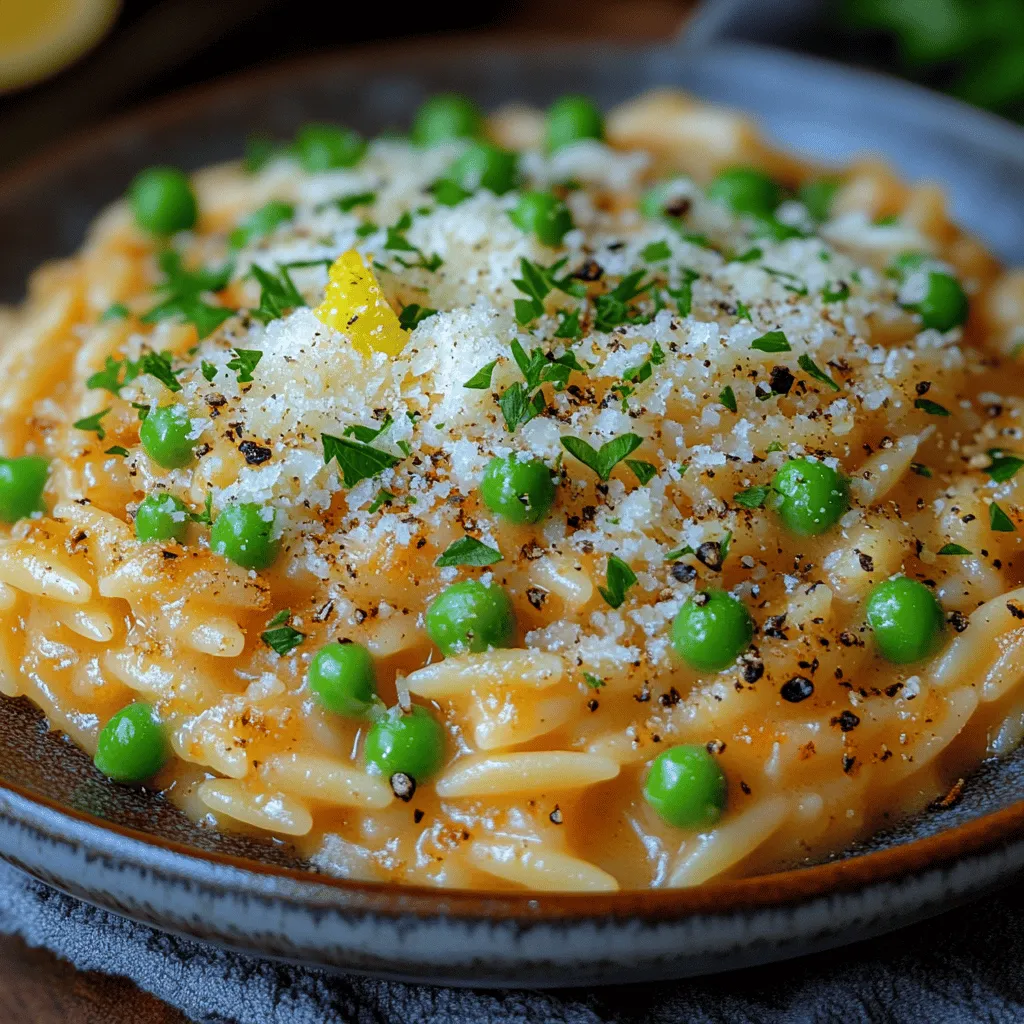 Creamy Parmesan Orzo with Peas is a delightful dish that masterfully combines the richness of cream and cheese with the subtle sweetness of peas, creating a pasta experience that is both comforting and satisfying. This recipe stands out due to its creamy texture and the harmonious flavor combinations that make each bite a pleasure. Whether you're seeking a simple weeknight dinner or a sophisticated side dish for a gathering, this orzo recipe is incredibly versatile and easy to prepare.