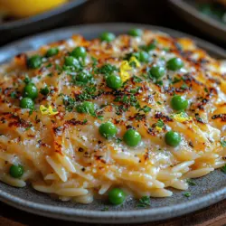 Creamy Parmesan Orzo with Peas is a delightful dish that masterfully combines the richness of cream and cheese with the subtle sweetness of peas, creating a pasta experience that is both comforting and satisfying. This recipe stands out due to its creamy texture and the harmonious flavor combinations that make each bite a pleasure. Whether you're seeking a simple weeknight dinner or a sophisticated side dish for a gathering, this orzo recipe is incredibly versatile and easy to prepare.