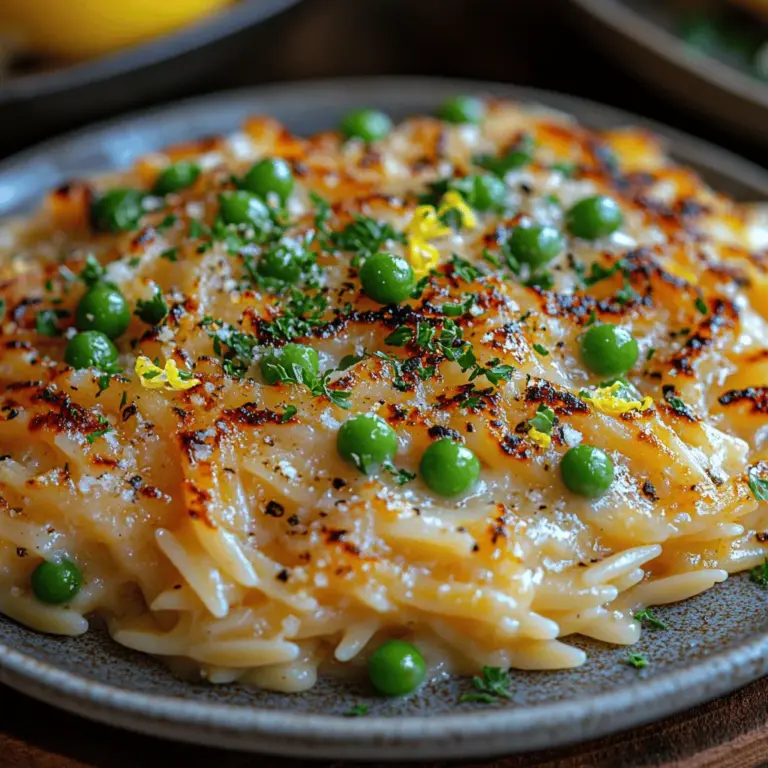 Creamy Parmesan Orzo with Peas is a delightful dish that masterfully combines the richness of cream and cheese with the subtle sweetness of peas, creating a pasta experience that is both comforting and satisfying. This recipe stands out due to its creamy texture and the harmonious flavor combinations that make each bite a pleasure. Whether you're seeking a simple weeknight dinner or a sophisticated side dish for a gathering, this orzo recipe is incredibly versatile and easy to prepare.