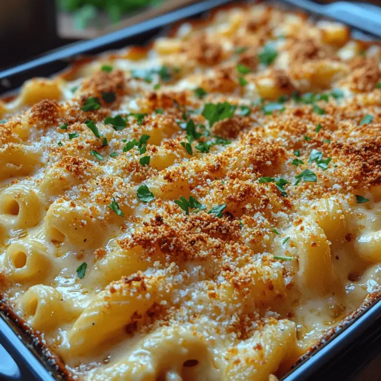 Mac and cheese is more than just a dish; it is a beloved staple of comfort food that has transcended generations. Whether enjoyed as a quick weekday dinner or as a centerpiece at family gatherings, its creamy, cheesy goodness has a unique way of bringing people together. The Ultimate Creamy Mac and Cheese Bake elevates this classic recipe to new heights, offering a rich blend of flavors from sharp cheddar and Gruyère cheeses, all topped with a crispy breadcrumb crust that adds an irresistible crunch. This dish caters to everyone—kids and adults alike—making it a perfect choice for cozy nights in, festive celebrations, or simply when you crave something warm and comforting.
