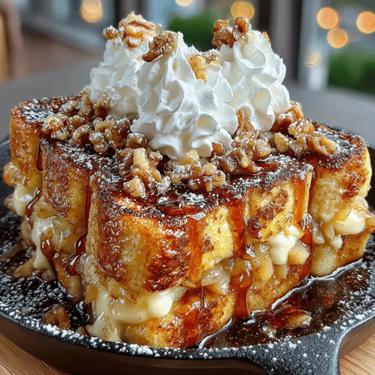 Imagine waking up to the heavenly aroma of warm cinnamon and sweet apples wafting through your kitchen. The Warm Apple Pie French Toast Skillet is the epitome of comfort food, expertly blending the nostalgic flavors of apple pie with the indulgence of French toast. This delightful dish not only brings the warmth of a home-cooked breakfast but also serves as a charming centerpiece for family gatherings or cozy weekend brunches. The beauty of this recipe lies in its simplicity and the use of seasonal ingredients, particularly fresh apples, that can transform an ordinary morning into a deliciously memorable experience.