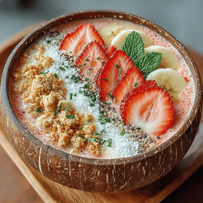 The Strawberry Banana Bliss Bowl is not just a feast for the eyes; it’s a nutritious powerhouse that combines the vibrant flavors of fresh strawberries and bananas into a delightful dish perfect for breakfast or a quick snack. This bowl is a fantastic way to kick-start your day, offering a balance of essential nutrients and a burst of natural sweetness that keeps you energized throughout the morning. With its bright colors and appealing presentation, the Strawberry Banana Bliss Bowl is sure to become a favorite in your household.