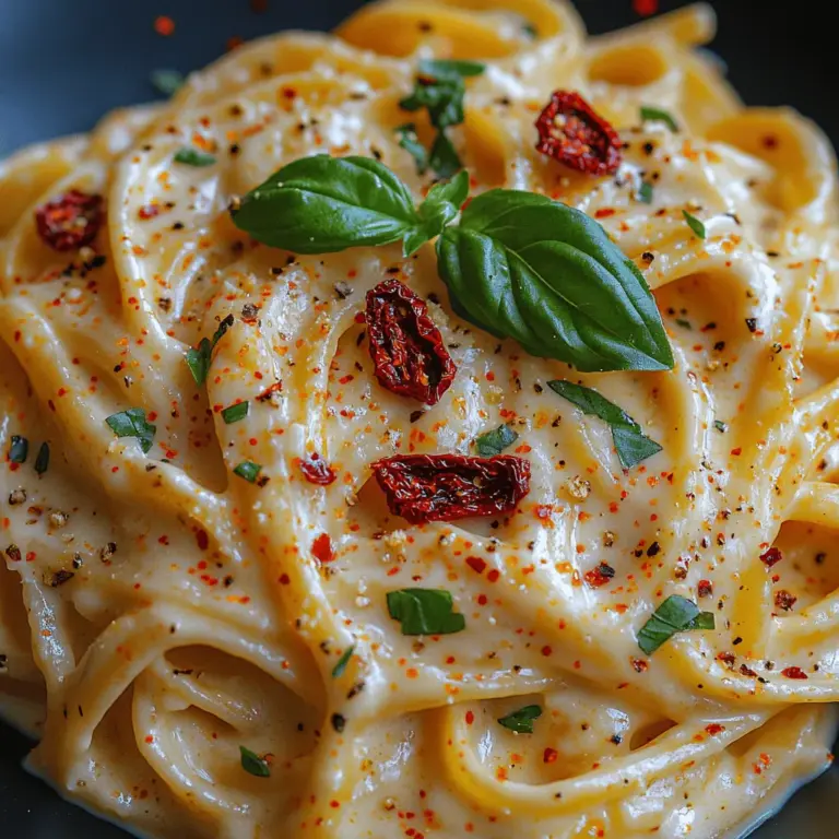 Create a warm and inviting atmosphere in your kitchen with the delightful Creamy Sun-Dried Tomato Alfredo. This recipe is a harmonious blend of rich flavors, where sun-dried tomatoes meet a velvety Alfredo sauce, making it an ideal choice for pasta lovers seeking a comforting meal. Whether you're preparing a family dinner, planning a romantic date night, or simply looking for a satisfying weeknight meal, this dish promises to please everyone at the table.