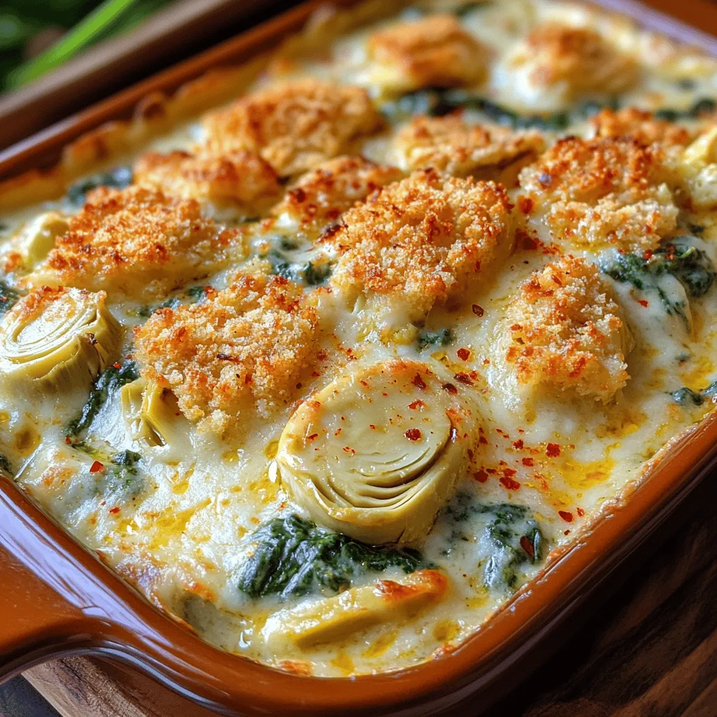 Cheesy Spinach Artichoke Delight stands as a beloved choice among appetizers, celebrated for its rich, creamy texture and savory flavor profile. This dish has carved out a special niche in culinary gatherings, whether it’s a lively party, a casual family dinner, or a festive holiday celebration. With its harmonious blend of creamy cheeses and tender vegetables, Cheesy Spinach Artichoke Delight is not just a dish; it's an experience that brings people together, making it an ideal starter that tantalizes the taste buds and sparks conversation.