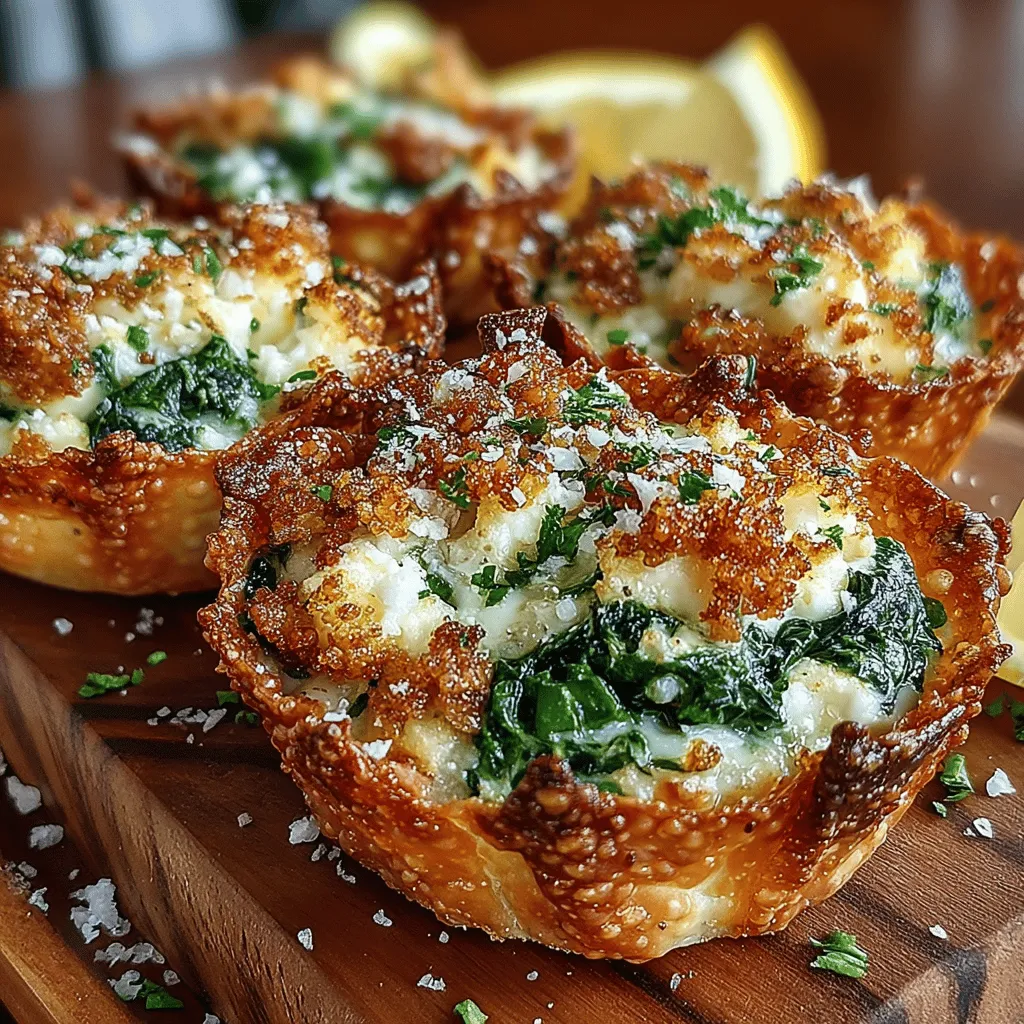 Baked Feta & Spinach Wonton Cups are a delightful twist on traditional appetizers, merging the creamy, tangy richness of feta and ricotta cheese with the vibrant, earthy flavor of fresh spinach. This dish not only brings a burst of flavor but also presents beautifully, making it a perfect addition to any gathering—whether it’s a casual get-together, a festive holiday party, or an elegant dinner soirée. The ease of preparation combined with the sophisticated taste of these bite-sized treats ensures they'll be a hit among guests of all ages.