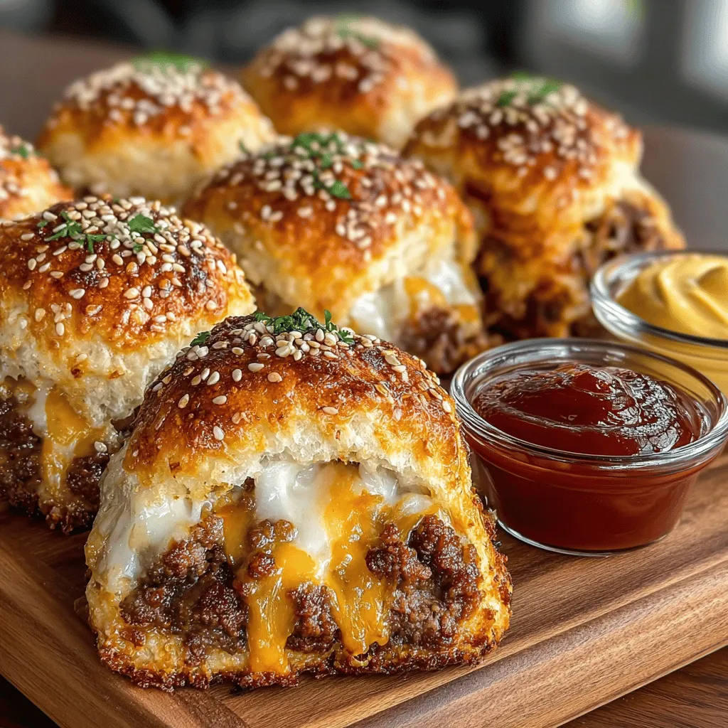 Mini Cheeseburger Stuffed Biscuits are a delightful twist on a beloved classic, combining the rich flavors of cheeseburgers with the comforting texture of flaky biscuits. These bite-sized creations are perfect for any occasion, whether you’re hosting a family gathering, preparing for a game day spread, or simply looking for a fun and casual dinner option. The beauty of these stuffed biscuits lies in their simplicity; they allow you to recreate the iconic cheeseburger experience in a manageable, snackable form that appeals to both kids and adults alike. Imagine a golden, buttery biscuit enveloping seasoned ground beef, melted cheese, and all the classic toppings you love—what's not to enjoy?