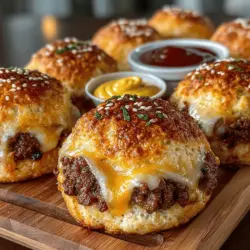 Mini Cheeseburger Stuffed Biscuits are a delightful twist on a beloved classic, combining the rich flavors of cheeseburgers with the comforting texture of flaky biscuits. These bite-sized creations are perfect for any occasion, whether you’re hosting a family gathering, preparing for a game day spread, or simply looking for a fun and casual dinner option. The beauty of these stuffed biscuits lies in their simplicity; they allow you to recreate the iconic cheeseburger experience in a manageable, snackable form that appeals to both kids and adults alike. Imagine a golden, buttery biscuit enveloping seasoned ground beef, melted cheese, and all the classic toppings you love—what's not to enjoy?