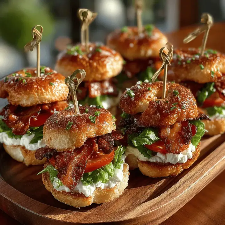 Mini BLT Bagel Delights are an innovative take on the beloved classic BLT sandwich, offering a unique and flavorful experience in a bite-sized format. This snack combines the savory crunch of crispy bacon, the refreshing crunch of fresh lettuce, and the juicy sweetness of ripe tomatoes, all nestled between perfectly toasted mini bagels. Whether you're hosting a party, gearing up for game day, or simply in need of a quick and satisfying snack, these delightful bites are sure to impress.