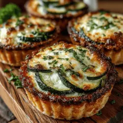 Savory Mini Zucchini Tartlets with Goat Cheese are a delightful combination of flaky pastry and vibrant, fresh ingredients, making them an appealing dish for a variety of occasions. These tartlets are not only visually stunning but also bursting with flavor, offering a perfect balance between the earthiness of zucchini and the creamy tang of goat cheese. Their individual portion size makes them an ideal choice for appetizers at dinner parties, brunch gatherings, or as a light snack during casual get-togethers.
