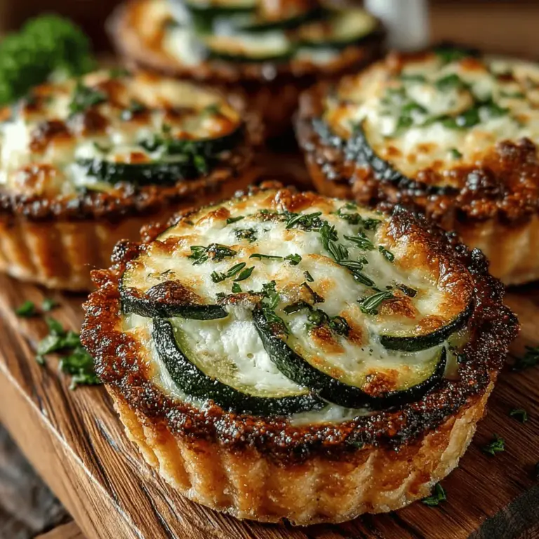 Savory Mini Zucchini Tartlets with Goat Cheese are a delightful combination of flaky pastry and vibrant, fresh ingredients, making them an appealing dish for a variety of occasions. These tartlets are not only visually stunning but also bursting with flavor, offering a perfect balance between the earthiness of zucchini and the creamy tang of goat cheese. Their individual portion size makes them an ideal choice for appetizers at dinner parties, brunch gatherings, or as a light snack during casual get-togethers.