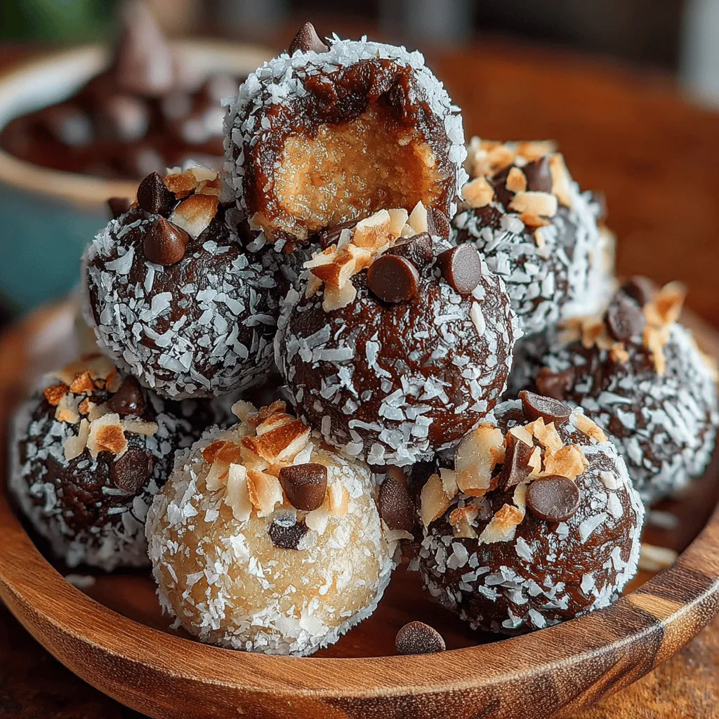 Combining the dry ingredients is an essential step when making No-Bake Almond Joy Energy Balls. Start by measuring out the rolled oats, unsweetened shredded coconut, almond flour, and cocoa powder. Each of these ingredients contributes not just to the flavor but also to the texture of the energy balls. Rolled oats provide a chewy base, while almond flour adds a nutty richness. The shredded coconut brings a tropical flair, and cocoa powder enhances the chocolate flavor profile.