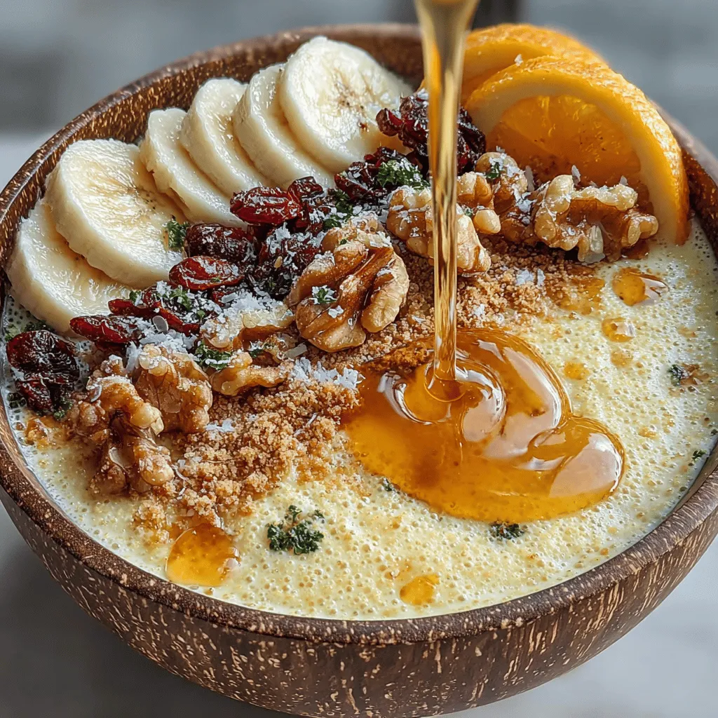 Creating the perfect Cozy Autumn Pumpkin Millet Breakfast Bowl involves several key preparation steps that help you achieve a comforting and nutrient-packed meal. The first and foremost step is to <strong>rinse the millet</strong> thoroughly. This is crucial because millet has a natural coating called saponin that can impart a bitter taste if not removed. By rinsing the millet under cold water for a few minutes, you not only enhance its flavor but also improve its texture, making it fluffier when cooked.” /></p>
</p>
<h2>Detailed Preparation Methods for the Cozy Autumn Pumpkin Millet Breakfast Bowl</h2>
</p>
<p>Creating the perfect Cozy Autumn Pumpkin Millet Breakfast Bowl involves several key preparation steps that help you achieve a comforting and nutrient-packed meal. The first and foremost step is to <strong>rinse the millet</strong> thoroughly. This is crucial because millet has a natural coating called saponin that can impart a bitter taste if not removed. By rinsing the millet under cold water for a few minutes, you not only enhance its flavor but also improve its texture, making it fluffier when cooked.</p>
</p>
<h3>Importance of Rinsing Millet Properly</h3>
</p>
<p>Rinsing millet is essential for two reasons: taste and texture. The saponin coating can give millet a distinctly earthy and bitter profile, which can overshadow the delightful flavors of pumpkin and spices. A proper rinse not only removes this coating but also helps to wash away any residual dust or debris from processing.</p>
</p>
<p>Once rinsed, let the millet drain in a fine mesh sieve while you prepare the other ingredients. This simple step can dramatically enhance your breakfast bowl and ensure a more enjoyable experience.</p>
</p>
<h2>Cooking Instructions: How to Achieve the Perfect Millet Consistency</h2>
</p>
<p>Now that you’ve rinsed the millet, it’s time to cook it to perfection. To achieve a creamy and delightful consistency, follow these steps:</p>
</p>
<p>1. <strong>Measure</strong>: Use a 1:2 ratio of millet to water. For every cup of millet, add two cups of water or non-dairy milk for a creamier texture.</p>
<p>2. <strong>Boil</strong>: In a medium saucepan, bring the water or non-dairy milk to a boil over medium-high heat.</p>
<p>3. <strong>Simmer</strong>: Once boiling, add the rinsed millet, a pinch of salt, and reduce the heat to low. Cover the saucepan and let it simmer for 15-20 minutes. Avoid lifting the lid during cooking, as this can release steam and affect the cooking process.</p>
<p>4. <strong>Check for Doneness</strong>: After 15 minutes, check the millet. It should be fluffy and have absorbed most of the liquid. If there’s still water, continue cooking for a few more minutes. Once done, remove it from heat and let it sit covered for an additional 5 minutes. This allows the millet to steam and achieve a light and fluffy texture.</p>
</p>
<h2>Incorporating Pumpkin and Spices: Achieving the Right Balance of Flavors</h2>
</p>
<p>With the millet cooked, it’s time to incorporate the pumpkin and spices for that signature autumn flavor. Here’s how to do it:</p>
</p>
<p>1. <strong>Add Pumpkin</strong>: Stir in 1 cup of pure pumpkin puree into the cooked millet. This not only adds a rich, creamy texture but also provides a wealth of nutrients, including beta-carotene and fiber.</p>
<p>2. <strong>Spice it Up</strong>: Add 1 teaspoon of cinnamon, a pinch of nutmeg, and a dash of ginger to the mixture. Adjust the spices according to your taste preferences. For those who enjoy a little heat, a sprinkle of cayenne pepper can add an exciting kick.</p>
<p>3. <strong>Sweeten</strong>: Drizzle in 2 tablespoons of pure maple syrup or honey to balance the earthy flavors of the pumpkin and spices. Stir well to combine all ingredients thoroughly.</p>
</p>
<p>By carefully balancing the flavors of pumpkin and spices, you create a warm and inviting breakfast bowl that embodies the essence of autumn.</p>
</p>
<h2>Serving Suggestions Including Toppings and Optional Ingredients</h2>
</p>
<p>The Cozy Autumn Pumpkin Millet Breakfast Bowl is versatile and can be customized to suit your taste. Here are some serving suggestions to enhance your bowl:</p>
</p>
<p>– <strong>Toppings</strong>: Consider adding a dollop of yogurt, whether dairy or plant-based, for added creaminess. Chopped nuts, such as walnuts or pecans, provide a delightful crunch and healthy fats. Dried cranberries or raisins can introduce a touch of sweetness and chewiness, while a sprinkle of pumpkin seeds adds an attractive finish and extra nutrition.</p>
<p>– <strong>Optional Ingredients</strong>: For a sweeter bowl, drizzle extra maple syrup over the top or incorporate a spoonful of almond butter or peanut butter for added protein. Fresh fruits like sliced bananas or apples can also brighten the dish and add freshness.</p>
</p>
<h3>Nutritional Information</h3>
</p>
<p>Each serving of the Cozy Autumn Pumpkin Millet Breakfast Bowl delivers a satisfying blend of nutrients. Here’s a breakdown of the nutritional content per serving (approximately 1 cup):</p>
</p>
<p>– <strong>Calories</strong>: 250</p>
<p>– <strong>Protein</strong>: 6g</p>
<p>– <strong>Fat</strong>: 4g</p>
<p>– <strong>Carbohydrates</strong>: 45g</p>
<p>– <strong>Fiber</strong>: 7g</p>
<p>– <strong>Sugars</strong>: 8g</p>
</p>
<p>When compared to traditional breakfast options like sugary cereals or pastries, this bowl stands out as a healthier choice. It’s high in fiber, which promotes digestive health, and packed with vitamins A and C from the pumpkin, making it an excellent way to start your day.</p>
</p>
<h2>Culinary Variations</h2>
</p>
<p>The Cozy Autumn Pumpkin Millet Breakfast Bowl is highly adaptable, allowing you to customize it based on dietary preferences or seasonal availability. Here are some variations to consider:</p>
</p>
<p>– <strong>Ingredient Substitutions</strong>: For those with dietary restrictions, easily swap out ingredients. Use coconut or almond milk instead of dairy for a dairy-free option. If you’re trying to avoid nuts, skip the toppings or use seeds like sunflower seeds as a nut-free alternative.</p>
<p>– <strong>Seasonal Variations</strong>: As seasons change, so can your bowl! In winter, consider incorporating warm spices like cardamom or swapping pumpkin for roasted sweet potatoes or butternut squash. In spring, fresh fruits like strawberries or peaches can elevate the dish and bring a refreshing twist.</p>
<p>– <strong>Vegan-Friendly or Gluten-Free</strong>: The original recipe is already vegan and gluten-free, making it a perfect choice for anyone seeking plant-based options. Ensure all toppings and sweeteners used are also compliant with these dietary preferences.</p>
</p>
<h2>The Joy of Autumn Cooking</h2>
</p>
<p>Cooking with seasonal ingredients brings a sense of comfort and connection to the earth. Autumn, with its rich harvest, offers a bounty of flavors that can transform your cooking. The act of preparing seasonal dishes can be a cherished tradition that fosters togetherness and warmth.</p>
</p>
<p>Consider how your family may have their own autumn traditions, such as gathering around the kitchen to prepare hearty meals or sharing stories while enjoying a warm breakfast together. These moments can create lasting memories and deepen connections among loved ones.</p>
</p>
<p>As you explore the Cozy Autumn Pumpkin Millet Breakfast Bowl, you’ll find that it embodies the spirit of the season. Embrace the opportunity to experiment with different ingredients and discover the rich flavors that autumn has to offer.</p>
</p>
<h2>Conclusion</h2>
</p>
<p>The Cozy Autumn Pumpkin Millet Breakfast Bowl is a nutritious and flavorful start to your day, perfectly capturing the essence of the fall season. With its creamy texture, warm spices, and natural sweetness, this dish serves as a comforting embrace on chilly mornings.</p>
</p>
<p>As you explore the world of seasonal cooking, remember the importance of using fresh, local ingredients for both health and wellness. Not only does it benefit your body, but it also enhances your culinary experience. Enjoy the cozy moments that come with preparing and sharing this dish with loved ones, and let the flavors of autumn inspire your kitchen adventures.</p>
</p>
<p>Embrace each spoonful of this nourishing bowl, and let it remind you of the beauty of cooking with the seasons. Whether it’s a quiet breakfast alone or a gathering with family, the Cozy Autumn Pumpkin Millet Breakfast Bowl is sure to bring joy and comfort to your table.</p>
</div>